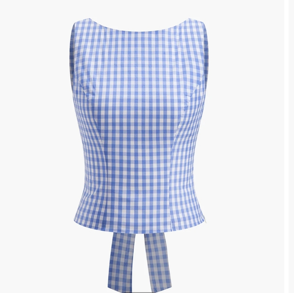 NWT Commense Checkerboard Bow Back Crop Top Size Large - Picture 2 of 14